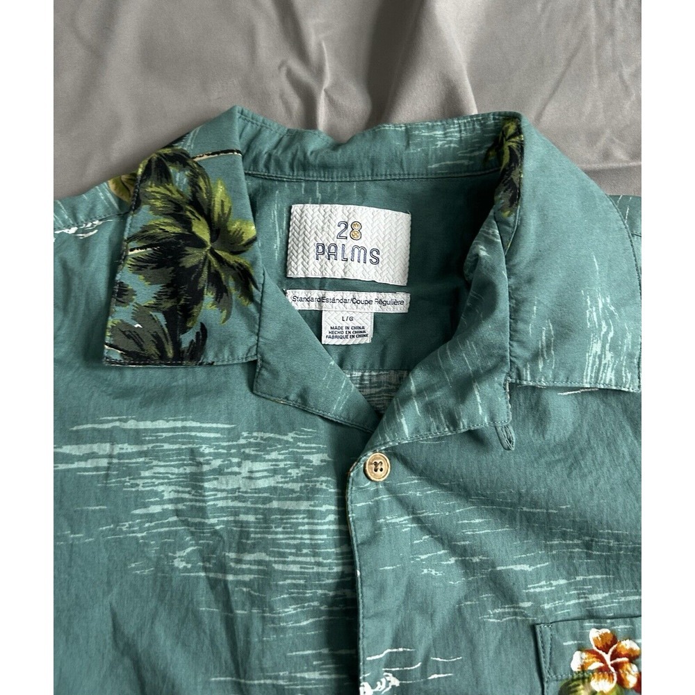 28 Palms mens Hawaiian Short Sleeve Button Shirt Size Large Green Tropical‎ Boho